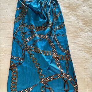 Zara Blue Chain-Print Summer Midi Skirt